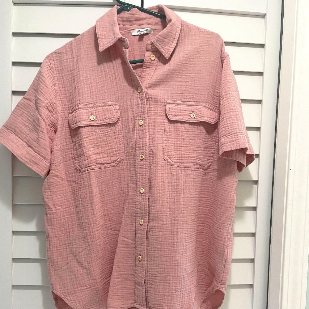 Madewell Shirt Lightspun Short-Sleeve Flap-Pocket Pink Size S